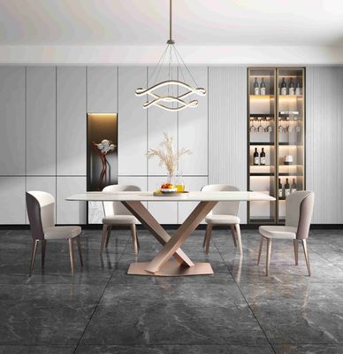 سعر جيد طاولات طعام حديثة فاخرة بقاعدة X من 6 8 مقاعد بإطار من الفولاذ المقاوم للصدأ من الرخام الانترنت