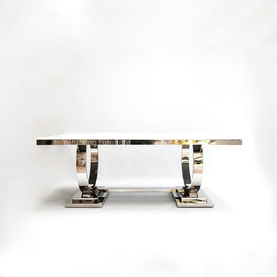 سعر جيد دائرتان أنيقان طاولة طعام حديثة من الرخام 201 من الفولاذ المقاوم للصدأ للاستخدام العائلي الانترنت