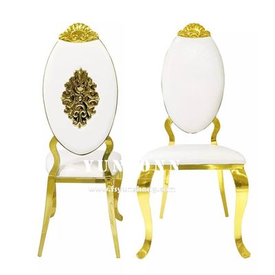 سعر جيد فندق فاخر مطعم كرسي معدني تصميم التاج الذهبي من الفولاذ المقاوم للصدأ كرسي زفاف ملكي الانترنت