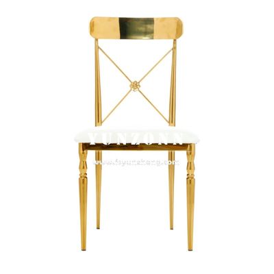 جودة تأجير حفلات الولائم كراسي زفاف فندقية من الفولاذ المقاوم للصدأ الذهبي لقاعات المناسبات مصنع