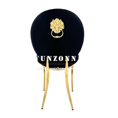 سعر جيد كرسي مأدبة من الفولاذ المقاوم للصدأ الذهبي في سوق دبي بالجملة، كرسي طعام فاخر للفنادق مع مسند ذراع على شكل أسد ملكي الانترنت