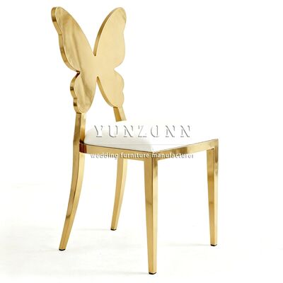 سعر جيد صناعة محترفة الفولاذ المقاوم للصدأ الفراشة الظهر مريحة كرسي طعام الذهبية الظهر الزفاف والحدث الكراسي الانترنت