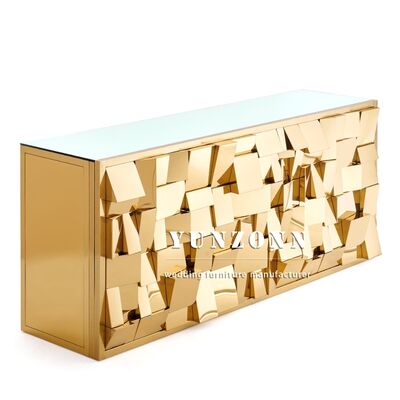 سعر جيد طاولة بار مستطيلة حديثة من الفولاذ المقاوم للصدأ والحديد بتصميم جديد من الزجاج العاكس، طاولة بار منزلية ونادي للمناسبات الفندقية وحفلات الزفاف الانترنت