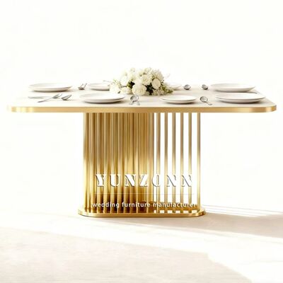 سعر جيد طاولة وليمة زفاف فندقية من الفولاذ المقاوم للصدأ بسطح رخامي، أثاث إيجار بتصميم معاصر متين للمناسبات الخارجية الانترنت