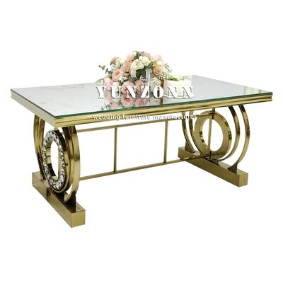 سعر جيد طاولة بوفيه بإطار من الفولاذ المقاوم للصدأ وديكور كريستالي لحفلات الزفاف والفنادق والمناسبات وسطح طاولة زجاجي بمرآة وأثاث فندقي الانترنت