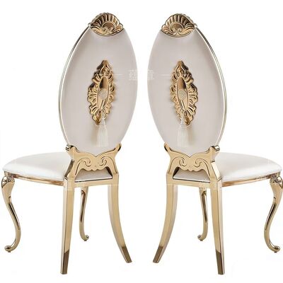سعر جيد مبيعات المصنع المباشرة للأثاث لكراسي الظهر العالي الكلاسيكية المطلية بالذهب والستانلس ستيل المناسبة لحفلات الزفاف والمآدب الانترنت