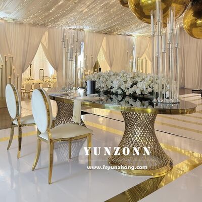 سعر جيد طاولة طعام فاخرة من الفولاذ المقاوم للصدأ بيضاوية طويلة للمآدب الفندقية وحفلات الزفاف والمناسبات الانترنت