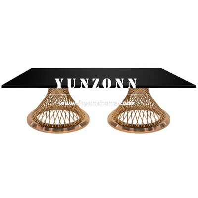 سعر جيد تخصيص طاولات زفاف مستطيلة من الفولاذ المقاوم للصدأ من الذهب تصميم معدني حديث للطعام المطاعم الحفلات الفنادق القاعات الانترنت