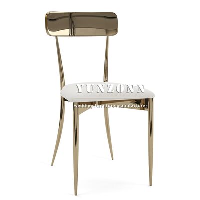سعر جيد أثاث الفندق الأنيق للأحداث الذهبية كرسي زفاف الفولاذ المقاوم للصدأ الحديث مع وسادة بيضاء الانترنت