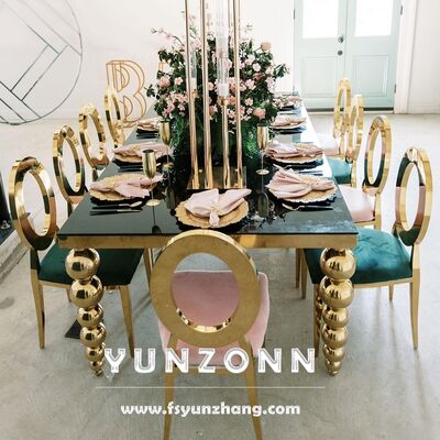 سعر جيد طاولة زفاف وطعام مستطيلة فاخرة حديثة بأرجل كرات من الفولاذ المقاوم للصدأ للفنادق والقاعات الانترنت