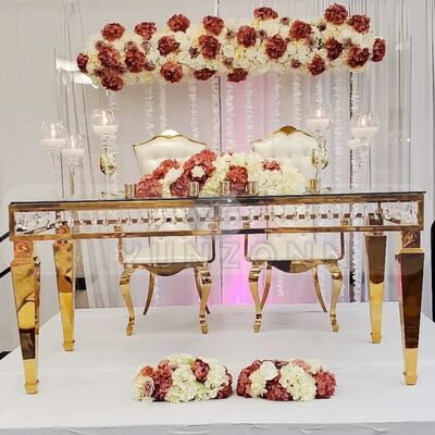 سعر جيد طاولات طعام مربعة فاخرة مع إطار من الفولاذ المقاوم للصدأ وتزيين الكريستال لحفلات الزفاف الانترنت