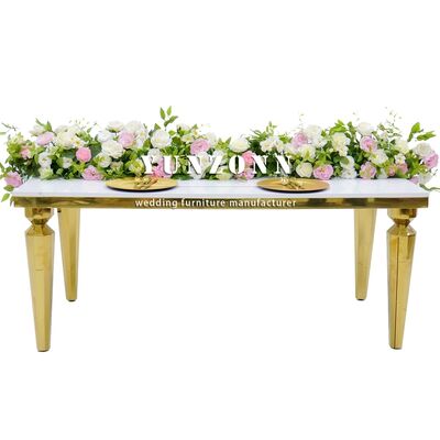 سعر جيد طاولة طعام مستطيلة حديثة من ذهب فينوس مع قمة زجاجية شفافة وإطار من الفولاذ المقاوم للصدأ للأحداث والمطاعم الانترنت