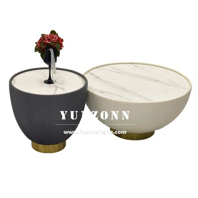 سعر جيد مبيعات ساخنة طاولة القهوة المستديرة البيضاء مع تصميم ألواح الصخور لاستخدام غرفة المعيشة أو الفندق الانترنت