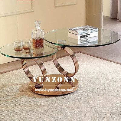 سعر جيد طاولة قهوة عصرية متعددة الوظائف مع سطح زجاجي مقوى مزدوج بتصميم دائري دوار لغرفة المعيشة، غرفة الطعام، المنزل، المطبخ، غرفة النوم الانترنت