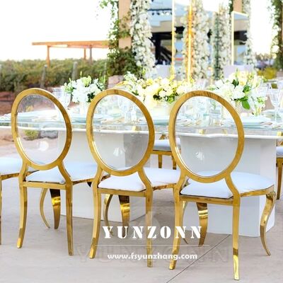 سعر جيد كرسي جلد فاخر حديث من الأكريليك الذهبي الشفاف دائري الظهر على شكل حرف O لغرفة الطعام للفنادق الانترنت