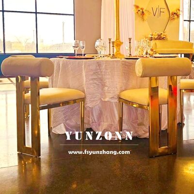 سعر جيد كرسي طعام من الستانلس ستيل ذهبي اللون مع وسادة مخملية لحفلات الزفاف والفنادق الانترنت