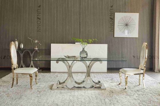 سعر جيد طاولة طعام SS حديثة مكونة من 10 مقاعد مع زجاج مقسى قابل للإزالة الانترنت